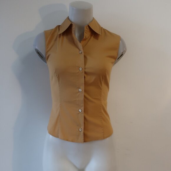 Womens Prada Mustard Sleeveless Button-Up Designer Shirt Top 38 US/2 - Picture 5 of 10